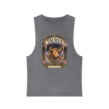 Taurus Zodiac Stonewash Tank Top – Cosmic Bull Artwork