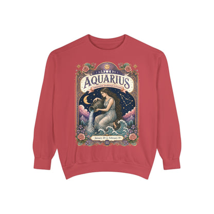 Aquarius Zodiac Garment-Dyed Sweatshirt – Mystic Water Bearer Artwork