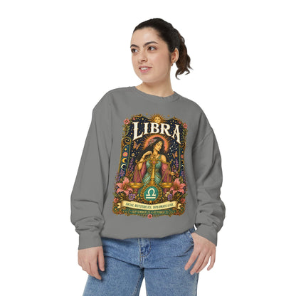 Libra Zodiac Garment-Dyed Sweatshirt – Mystic Scales Artwork