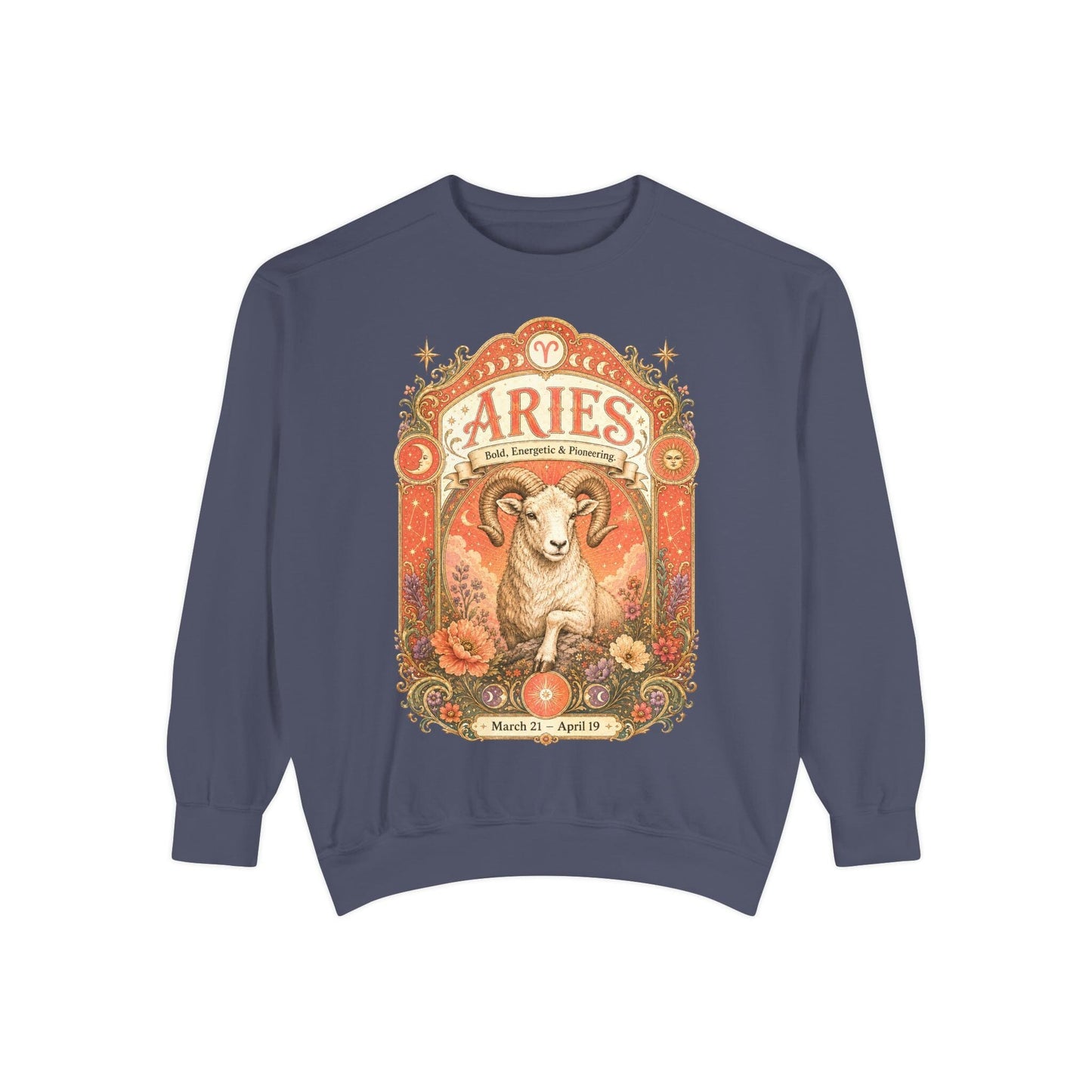 Aries Zodiac Garment-Dyed Sweatshirt – Mystic Ram Artwork