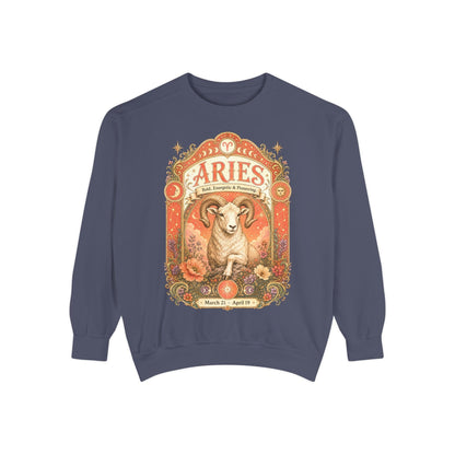 Aries Zodiac Garment-Dyed Sweatshirt – Mystic Ram Artwork