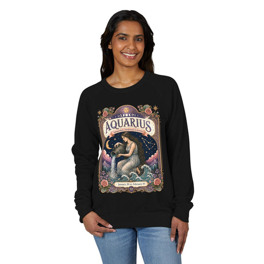 Aquarius Zodiac Raglan Sweatshirt – Ethereal Water Bearer Artwork