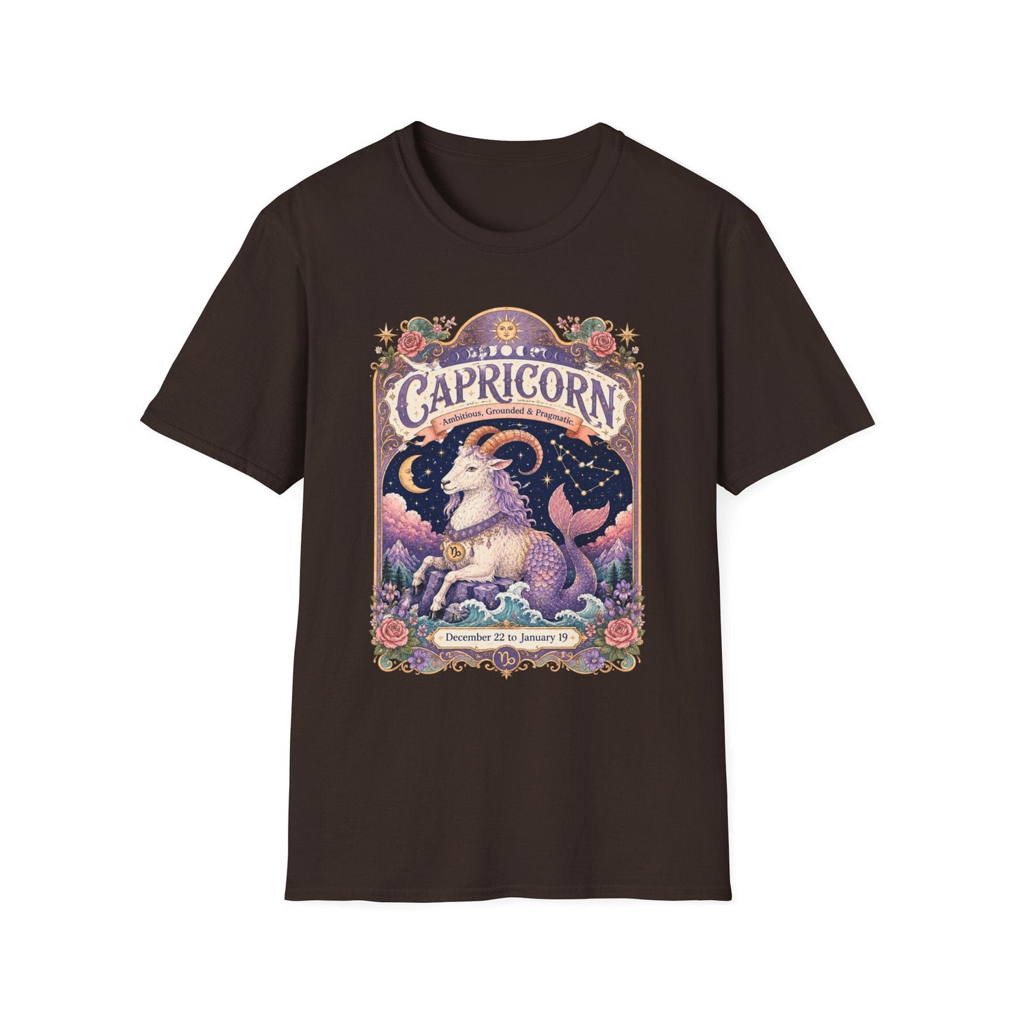 Capricorn Zodiac Softstyle T-Shirt – Celestial Sea Goat Artwork