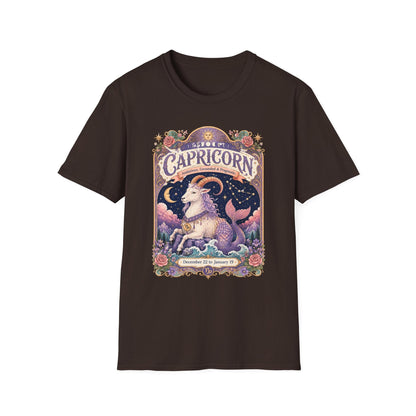 Capricorn Zodiac Softstyle T-Shirt – Celestial Sea Goat Artwork