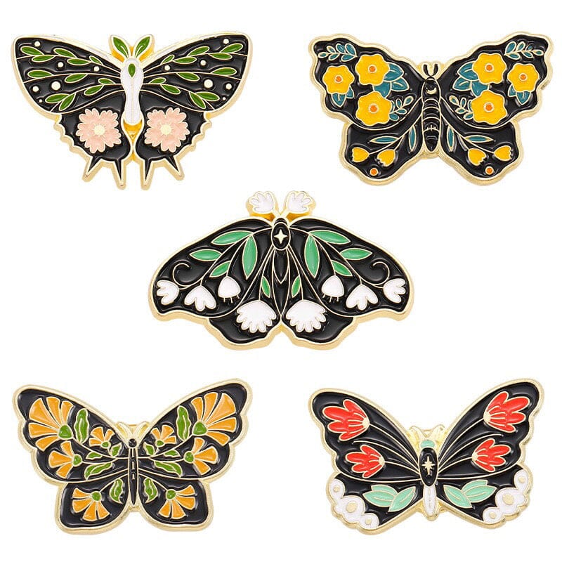 Romantic Floral Moth Enamel Pin