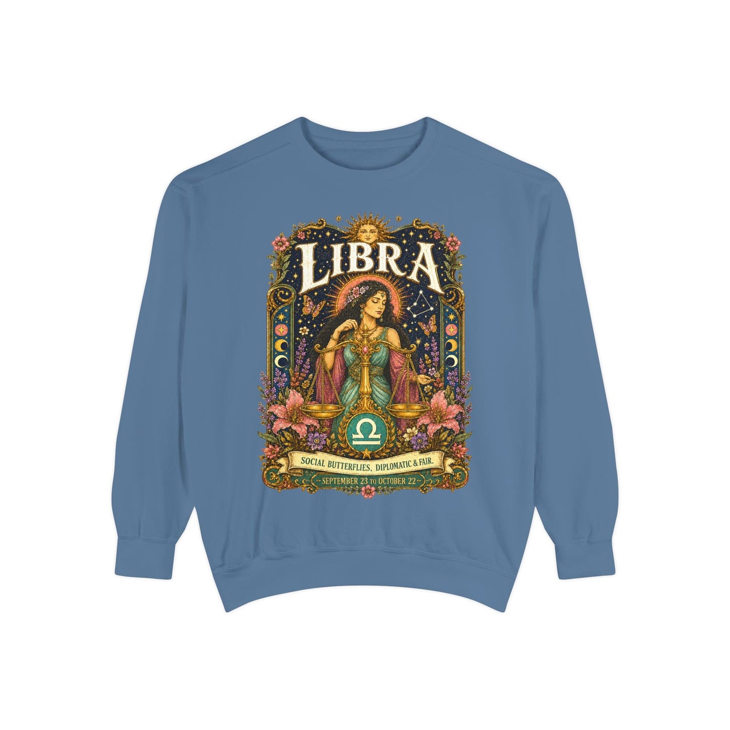 Libra Zodiac Garment-Dyed Sweatshirt – Mystic Scales Artwork
