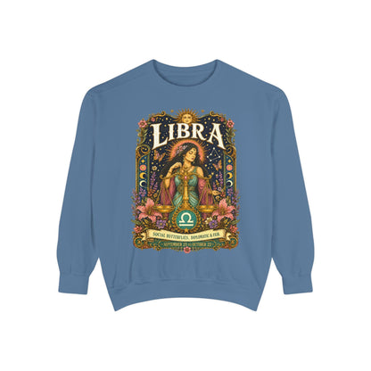 Libra Zodiac Garment-Dyed Sweatshirt – Mystic Scales Artwork