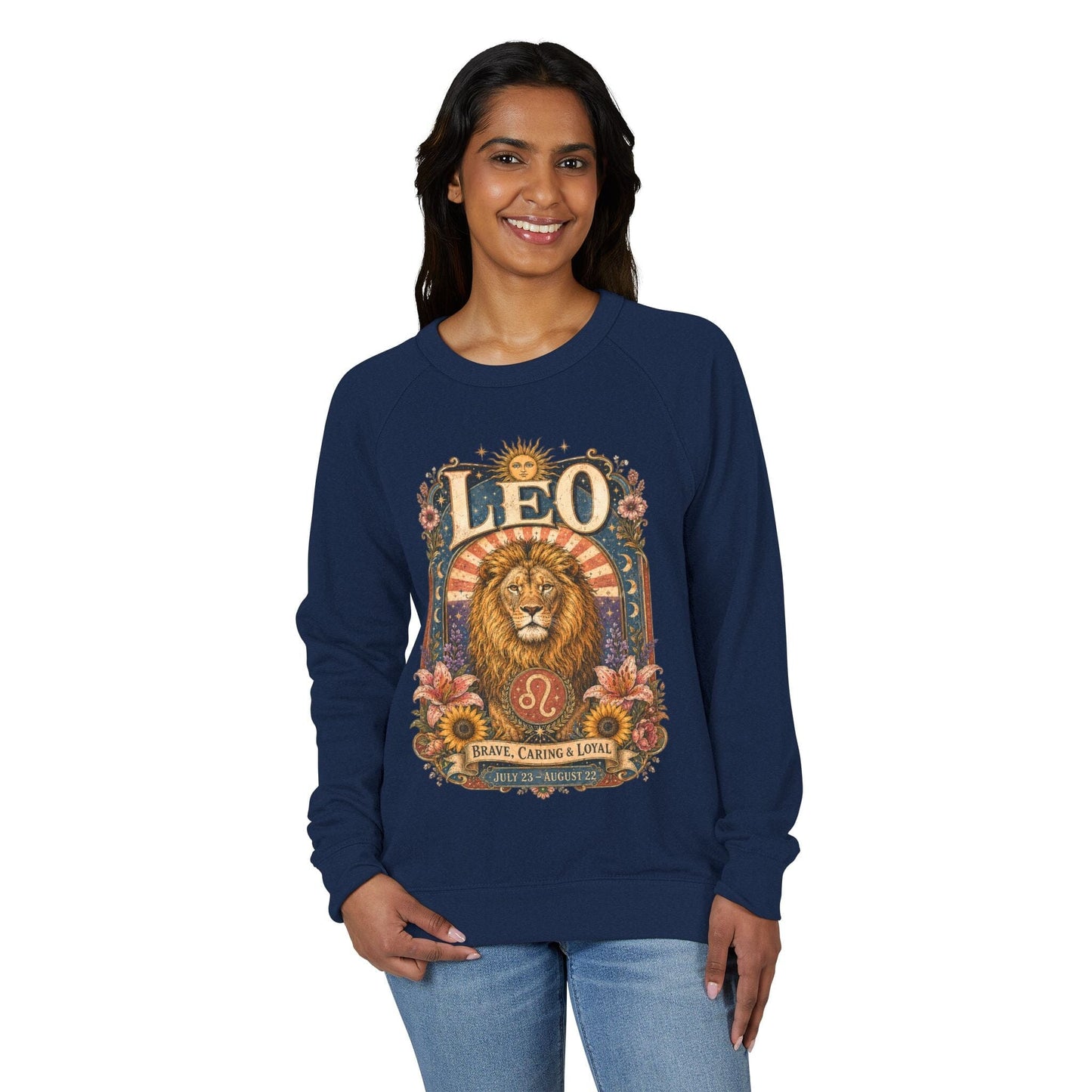 Leo Zodiac Raglan Sweatshirt – Ethereal Lion Artwork