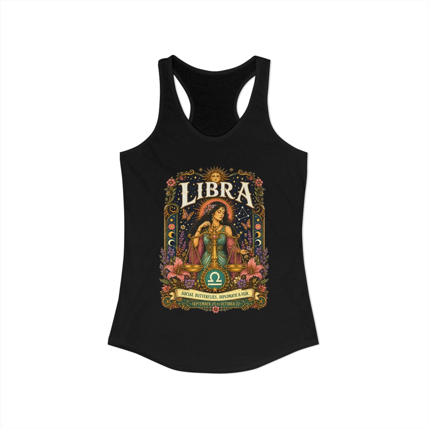 Libra Zodiac Women's Racerback Tank – Ornate Scales Artwork