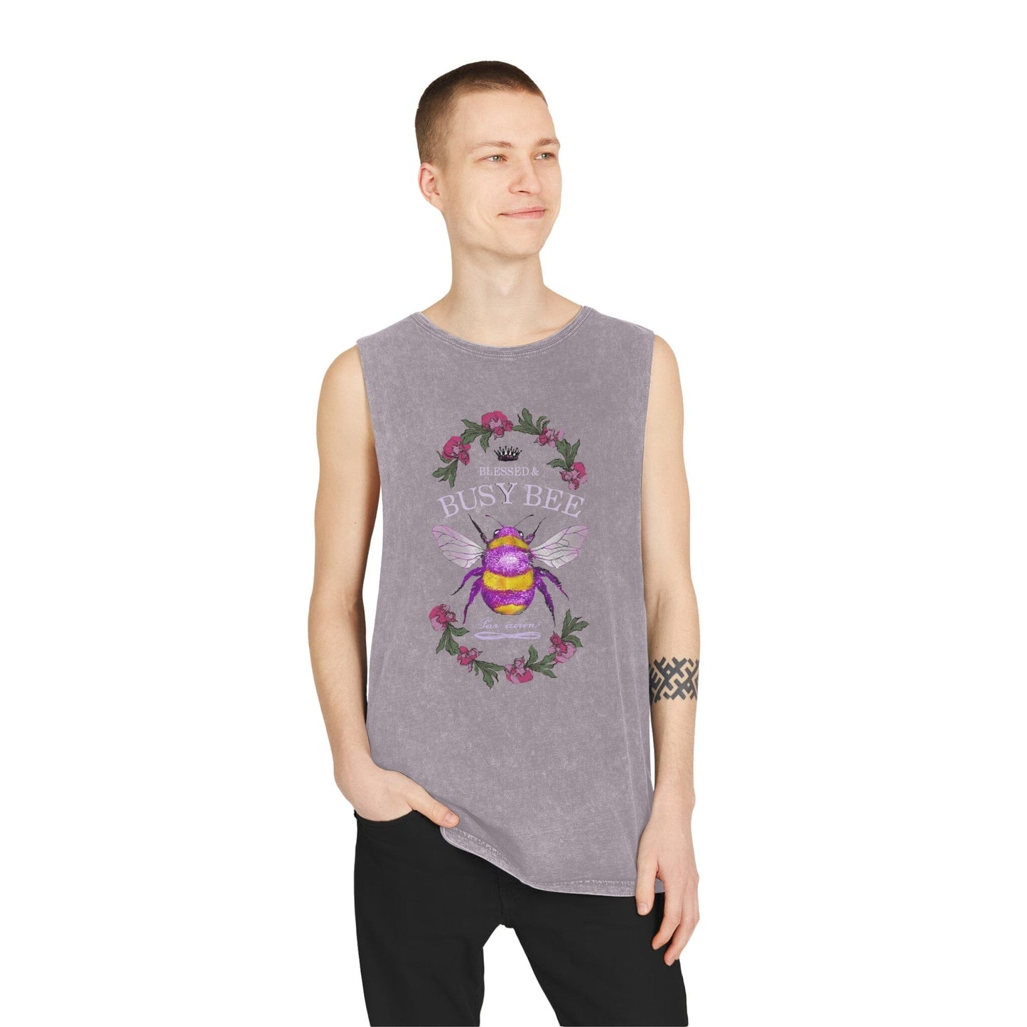 Blessed & Busy Bee - Unisex Stonewash Tank Top