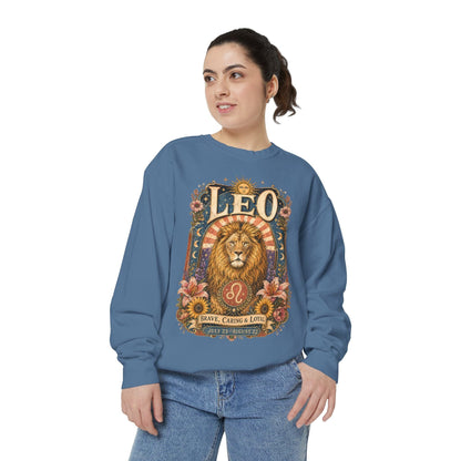 Leo Zodiac Garment-Dyed Sweatshirt – Mystic Lion Artwork