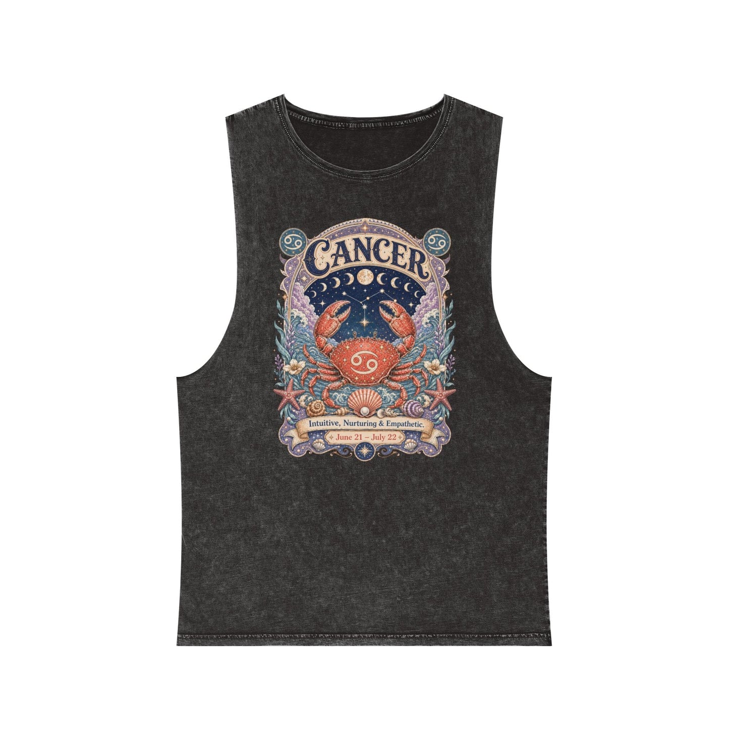 Cancer Zodiac Stonewash Tank Top – Cosmic Crab Artwork