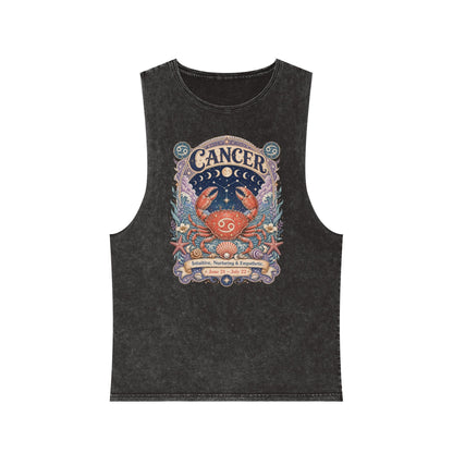Cancer Zodiac Stonewash Tank Top – Cosmic Crab Artwork
