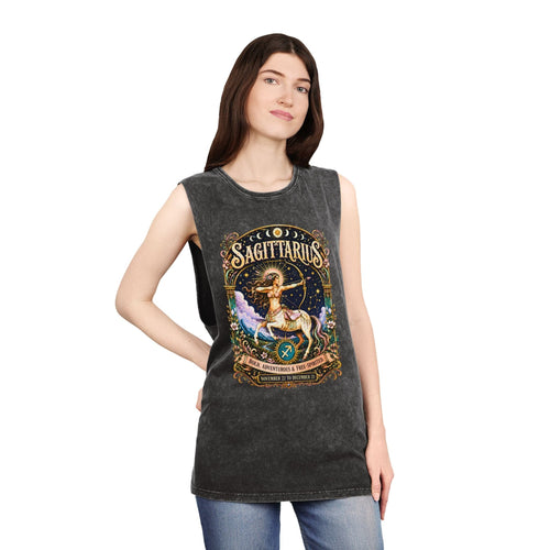 Sagittarius Zodiac Stonewash Tank Top – Cosmic Archer Artwork