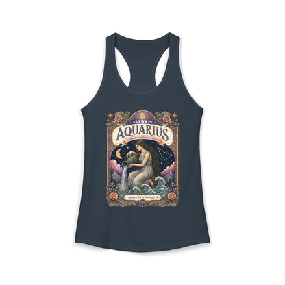 Aquarius Zodiac Women's Racerback Tank – Ornate Water Bearer Artwork