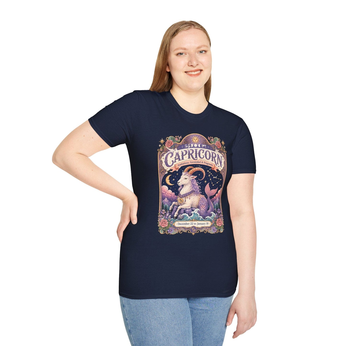 Capricorn Zodiac Softstyle T-Shirt – Celestial Sea Goat Artwork