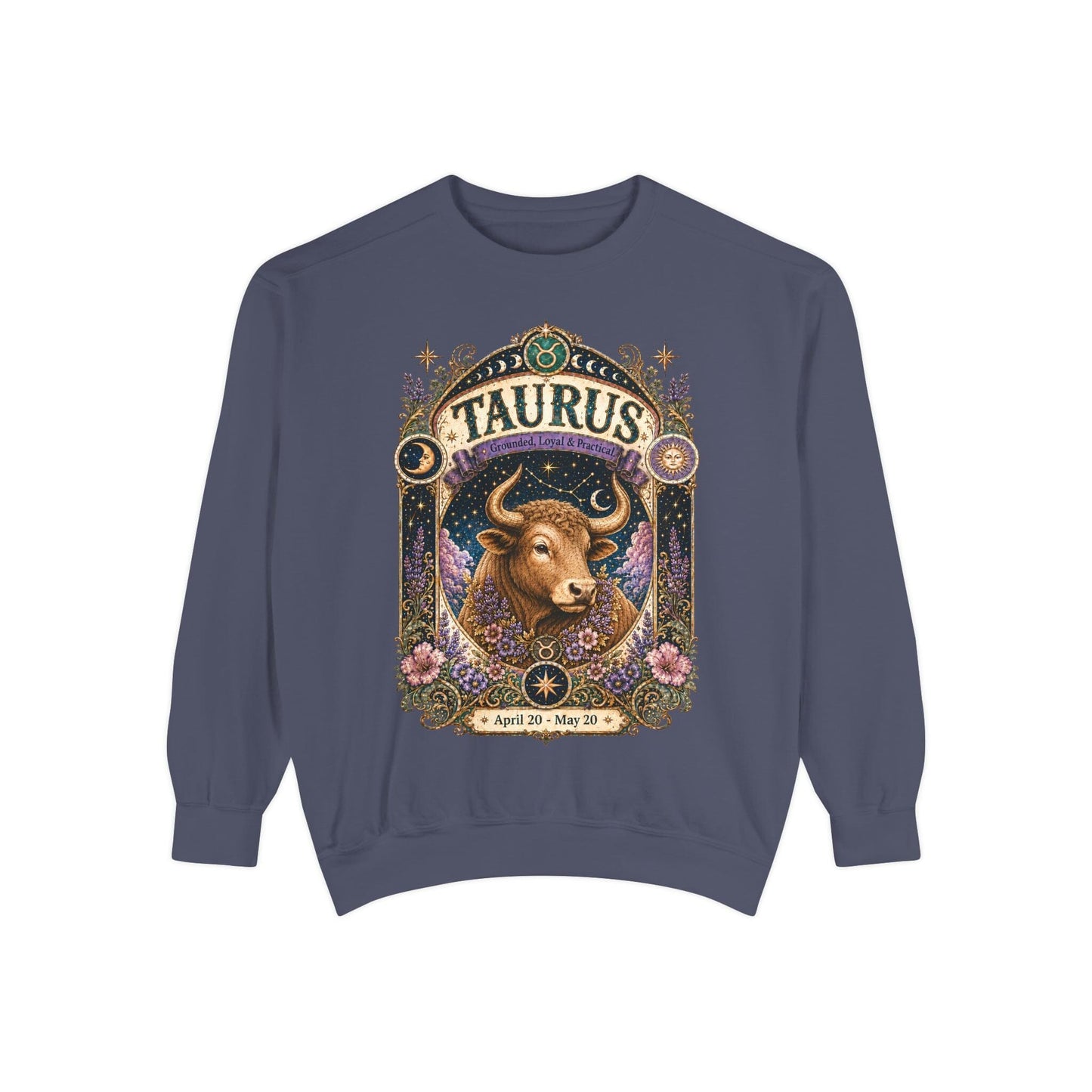 Taurus Zodiac Garment-Dyed Sweatshirt – Mystic Bull Artwork