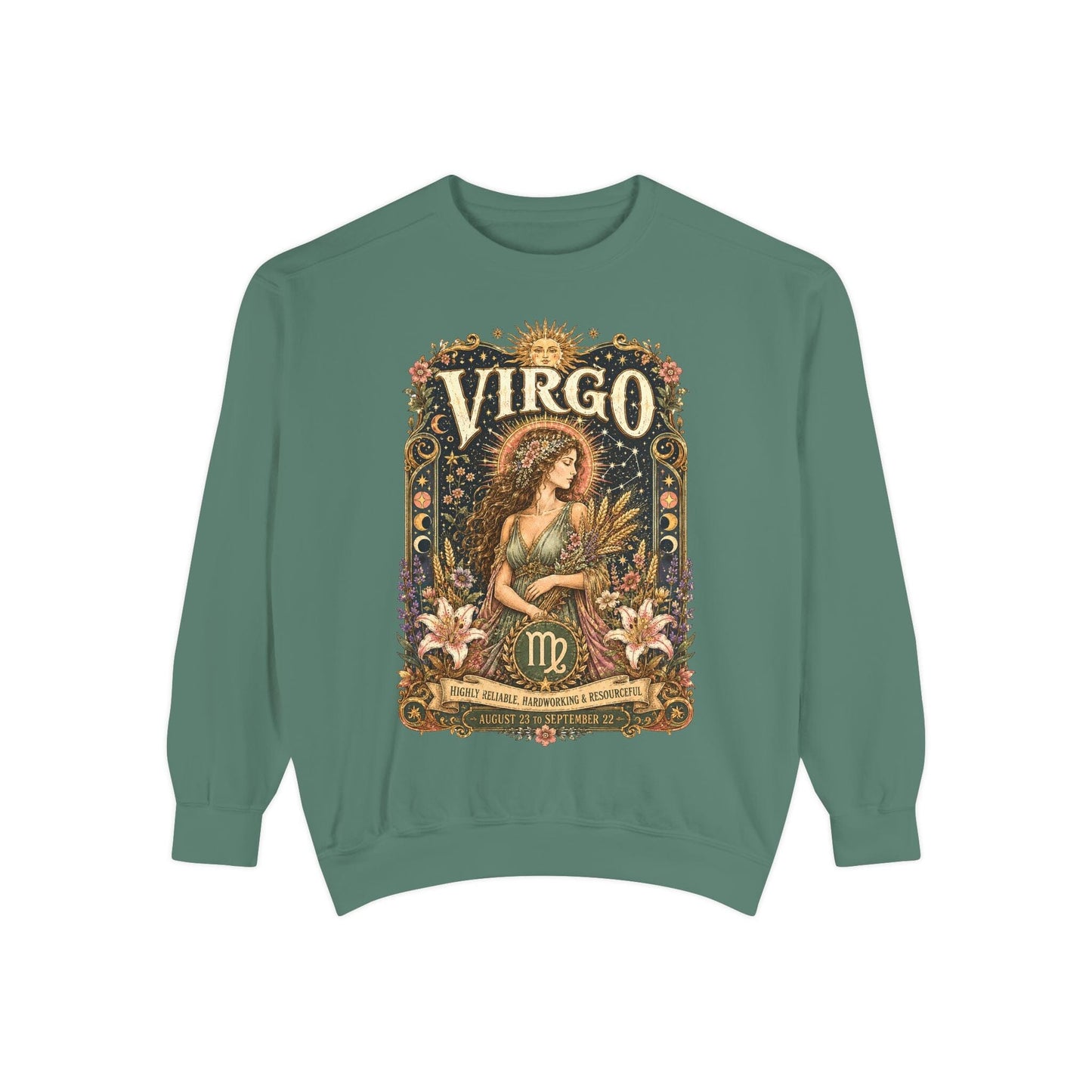 Virgo Zodiac Garment-Dyed Sweatshirt – Mystic Maiden Artwork