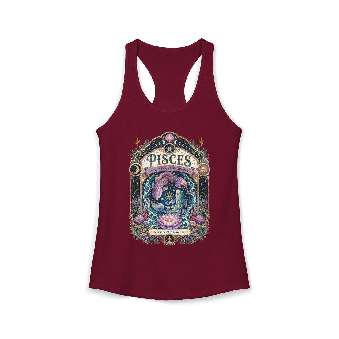 Pisces Zodiac Women's Racerback Tank – Ornate Fish Artwork