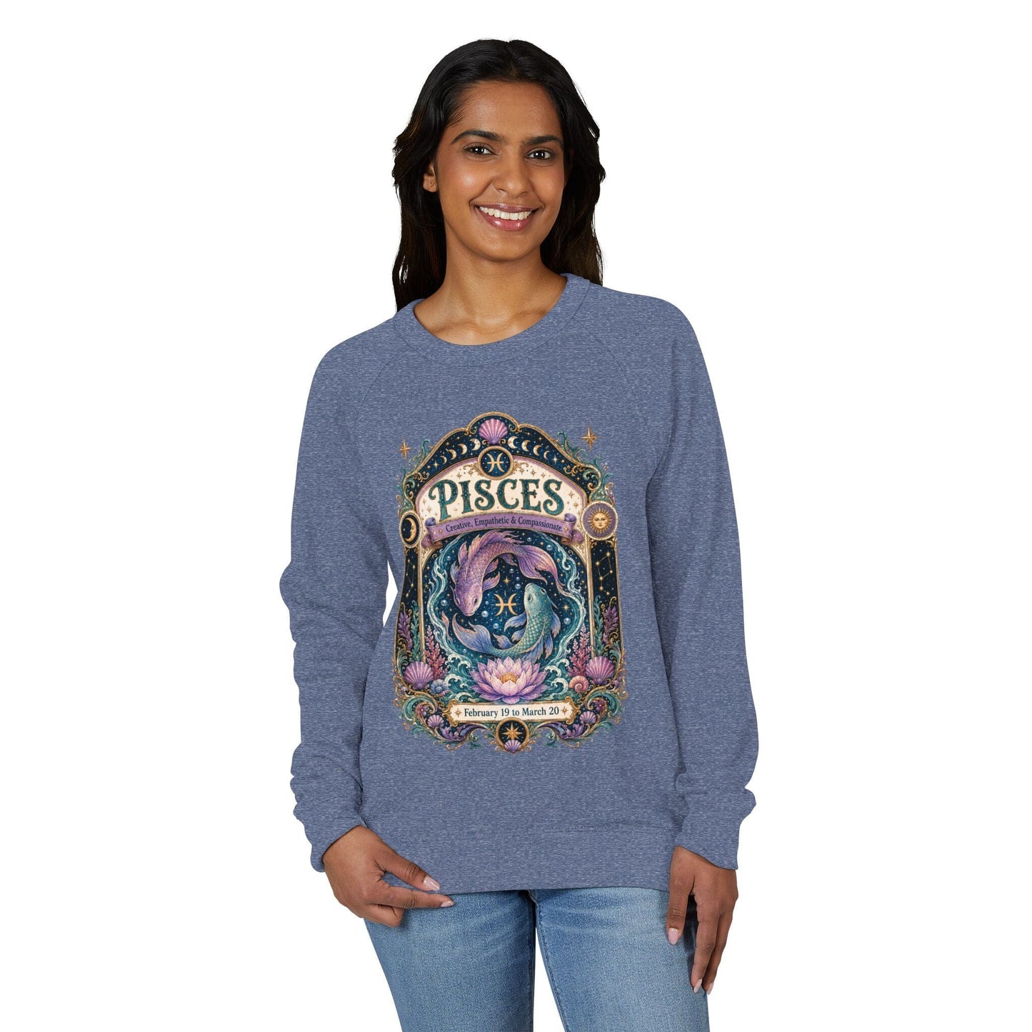 Pisces Zodiac Raglan Sweatshirt – Ethereal Fish Artwork