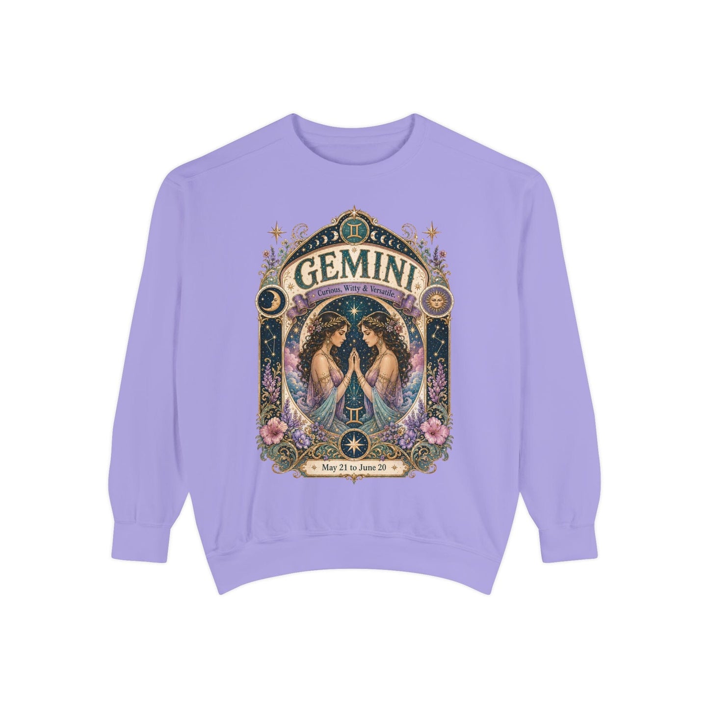 Gemini Zodiac Garment-Dyed Sweatshirt – Mystic Twins Artwork