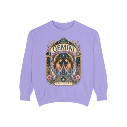 Gemini Zodiac Garment-Dyed Sweatshirt – Mystic Twins Artwork