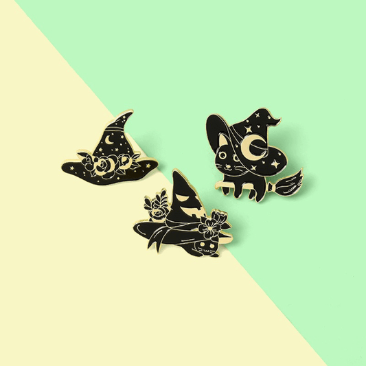 Witch Black Cats Enamel Pin Set