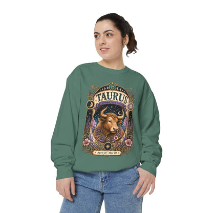 Taurus Zodiac Garment-Dyed Sweatshirt – Mystic Bull Artwork