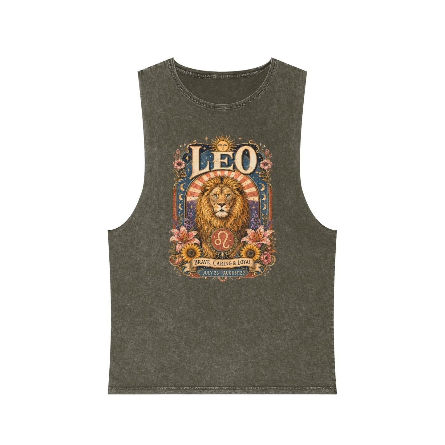 Leo Zodiac Stonewash Tank Top – Cosmic Lion Artwork