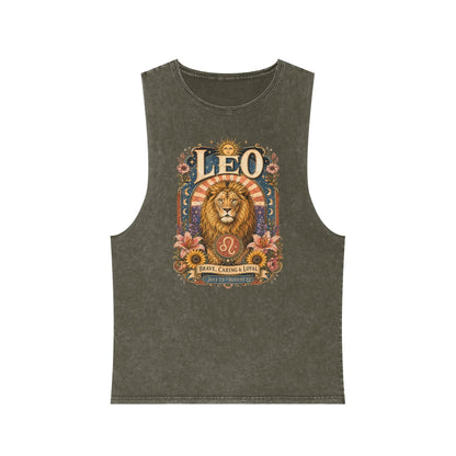 Leo Zodiac Stonewash Tank Top – Cosmic Lion Artwork