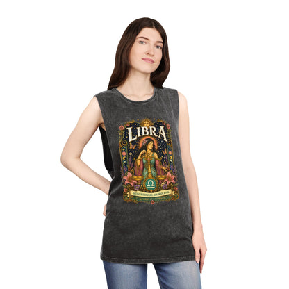 Libra Zodiac Stonewash Tank Top – Cosmic Scales Artwork