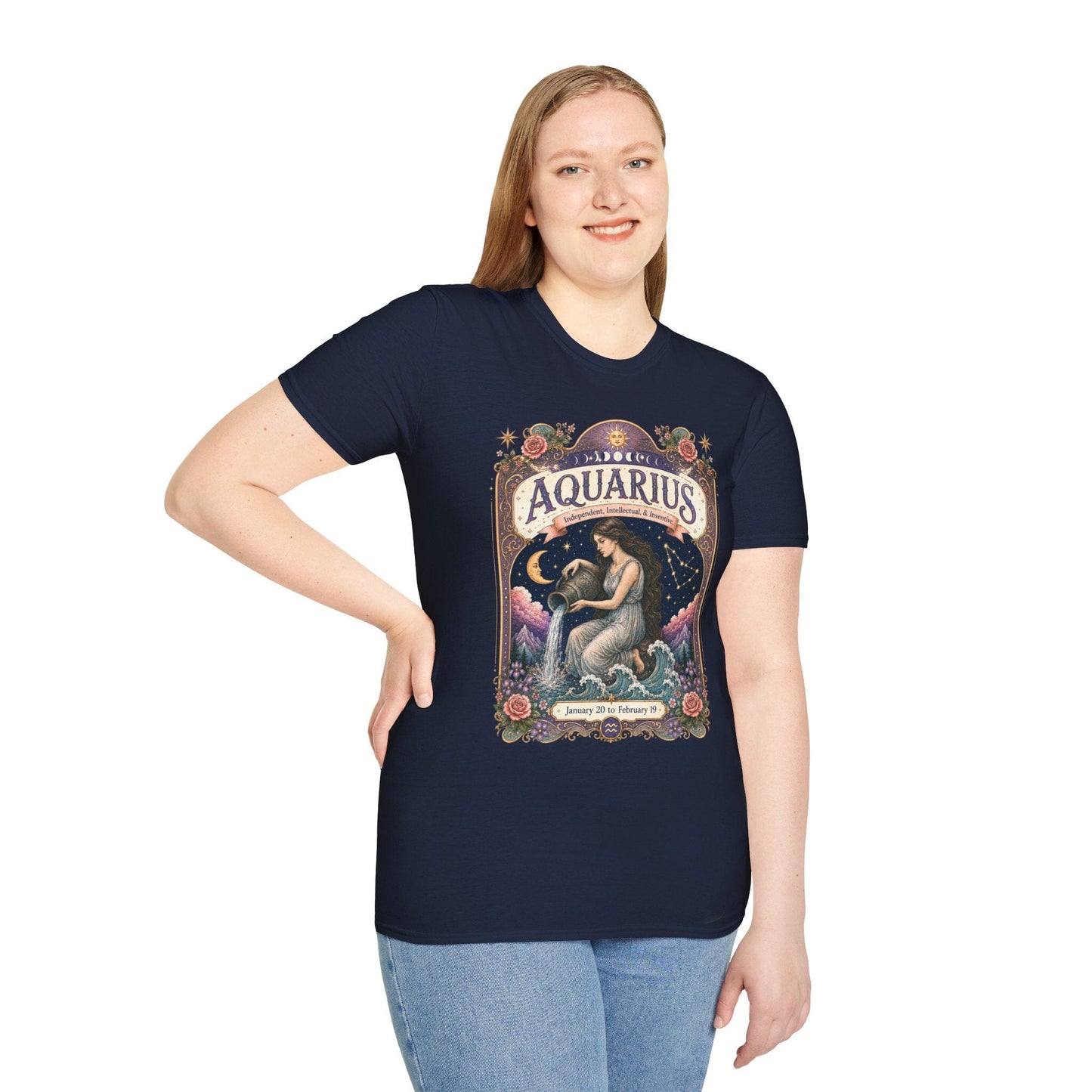 Aquarius Zodiac Softstyle T-Shirt – Celestial Water Bearer Artwork