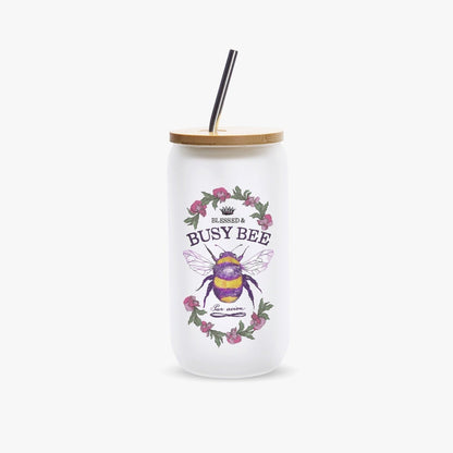 Blessed & Busy Bee Frosted Glass Cups