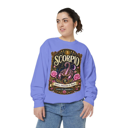 Scorpio Zodiac Garment-Dyed Sweatshirt – Mystic Scorpion Artwork