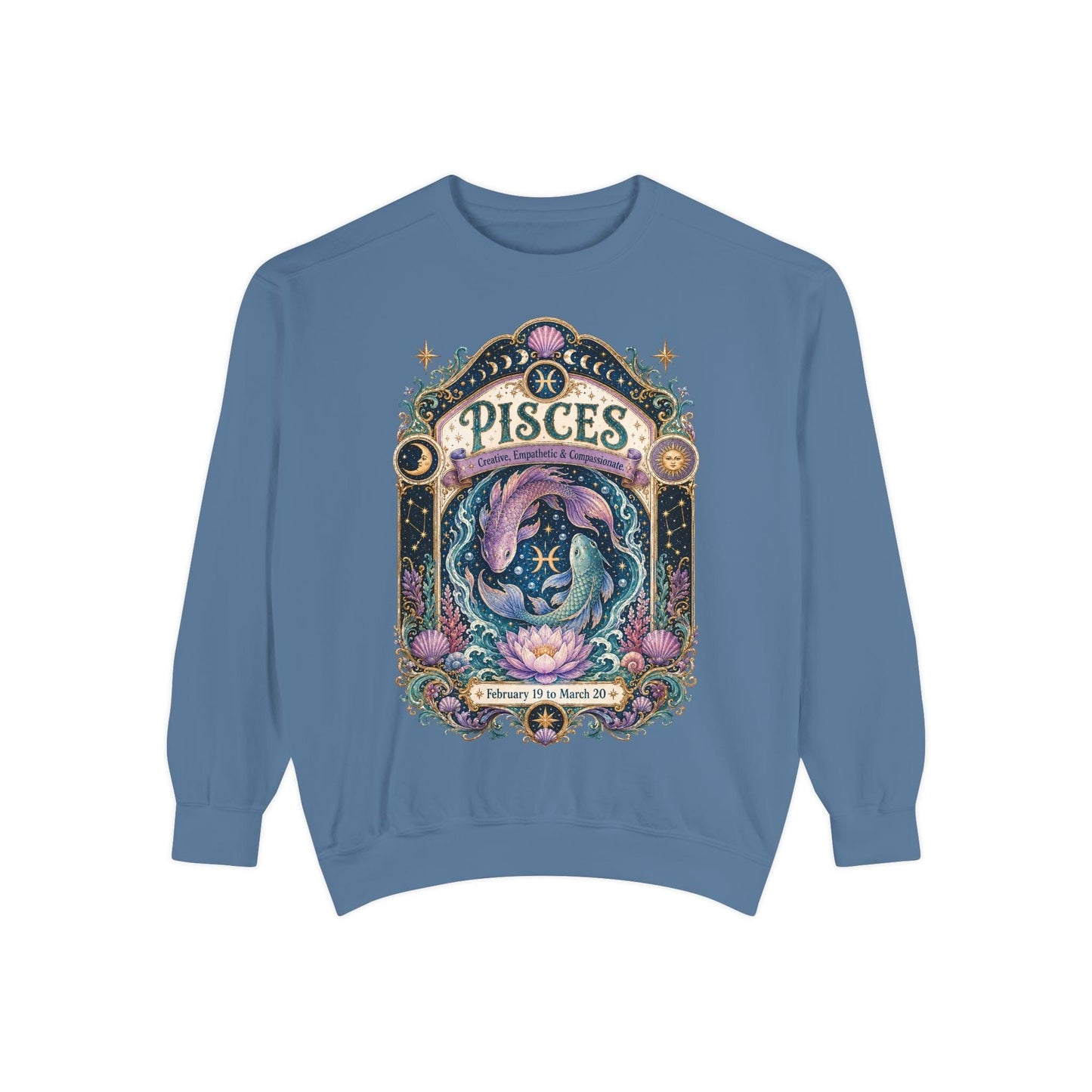 Pisces Zodiac Garment-Dyed Sweatshirt – Mystic Fish Artwork
