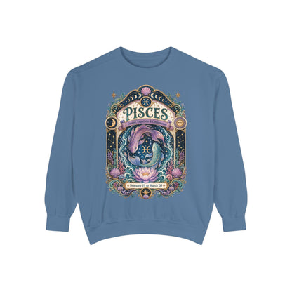 Pisces Zodiac Garment-Dyed Sweatshirt – Mystic Fish Artwork