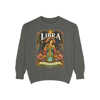 Libra Zodiac Garment-Dyed Sweatshirt – Mystic Scales Artwork
