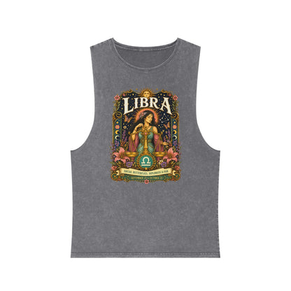 Libra Zodiac Stonewash Tank Top – Cosmic Scales Artwork