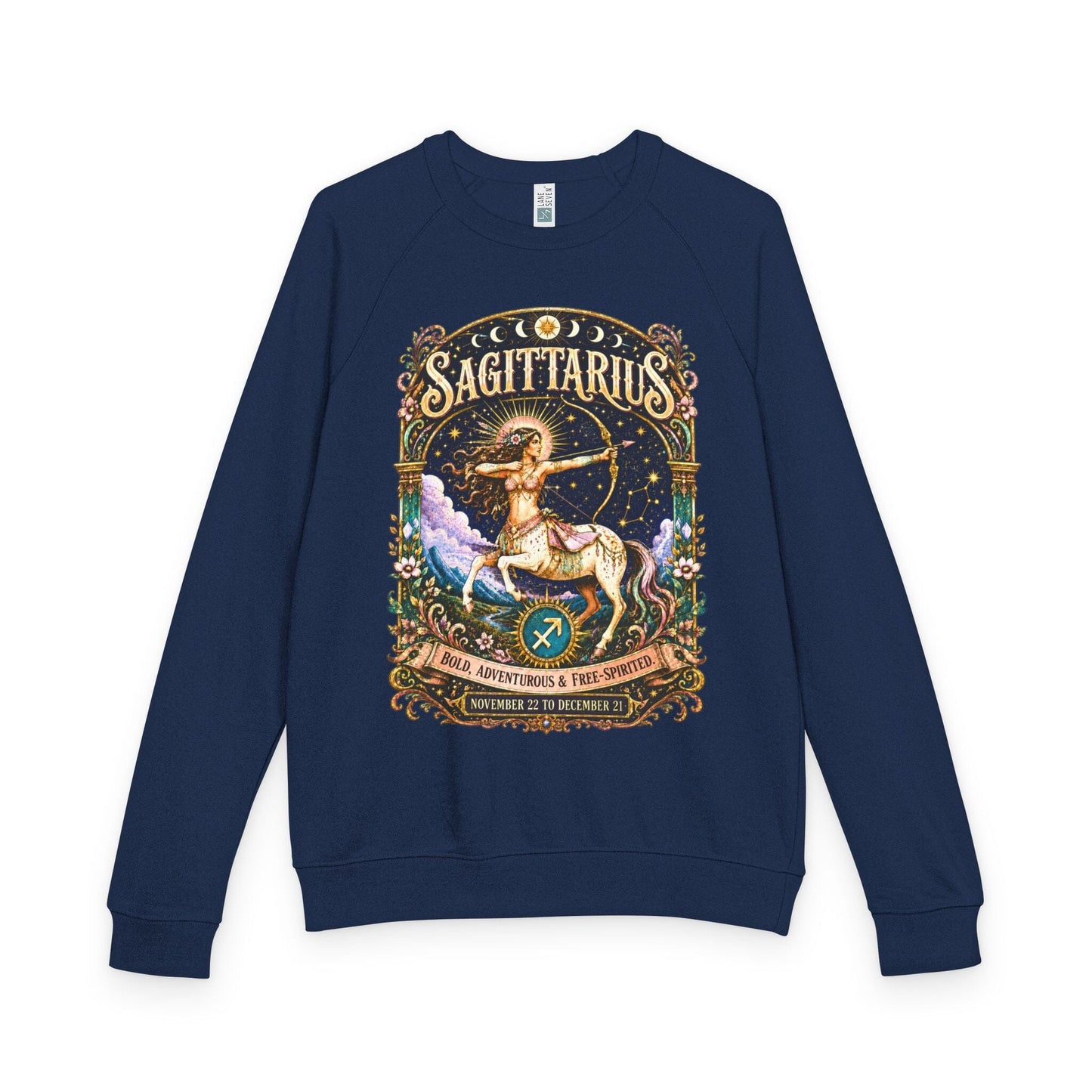 Sagittarius Zodiac Raglan Sweatshirt – Ethereal Archer Artwork