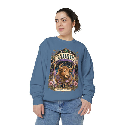 Taurus Zodiac Garment-Dyed Sweatshirt – Mystic Bull Artwork