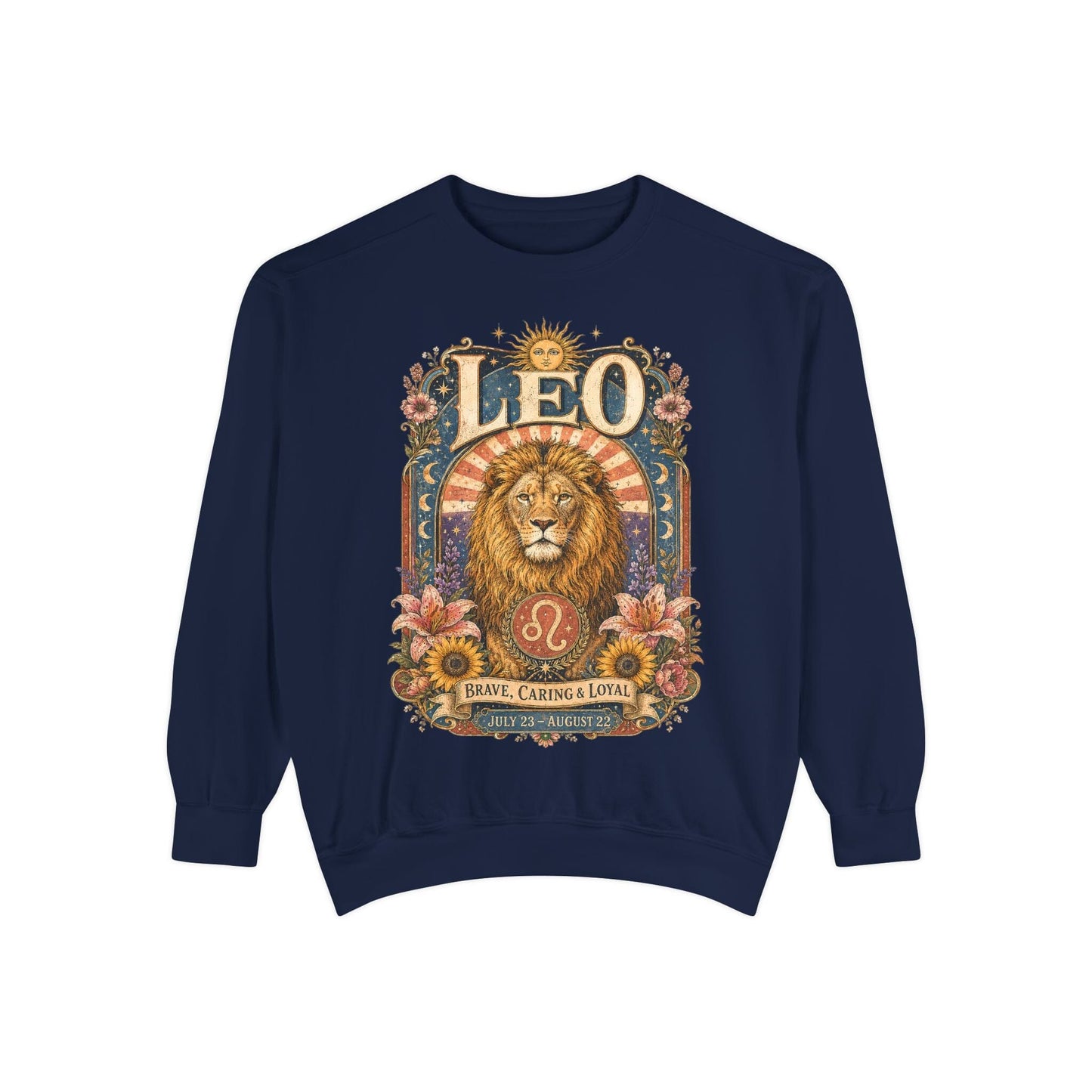 Leo Zodiac Garment-Dyed Sweatshirt – Mystic Lion Artwork