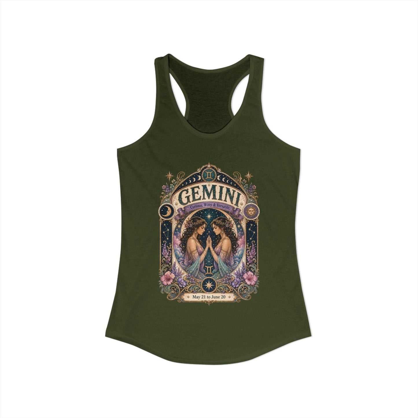 Gemini Zodiac Women's Racerback Tank – Ornate Twins Artwork