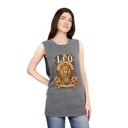 Leo Zodiac Stonewash Tank Top – Cosmic Lion Artwork