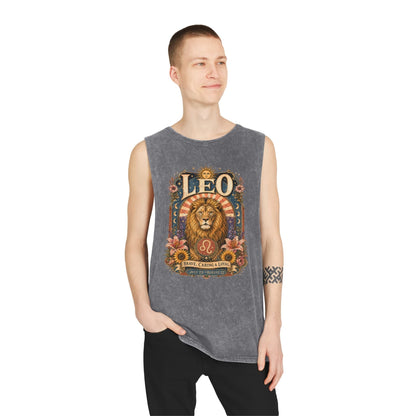 Leo Zodiac Stonewash Tank Top – Cosmic Lion Artwork