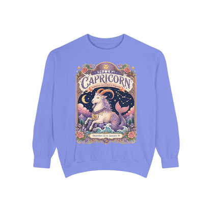 Capricorn Zodiac Garment-Dyed Sweatshirt – Mystic Sea Goat Artwork