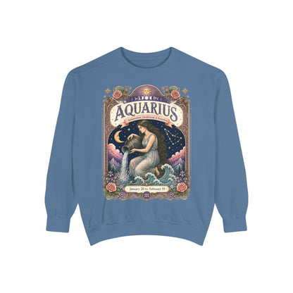 Aquarius Zodiac Garment-Dyed Sweatshirt – Mystic Water Bearer Artwork
