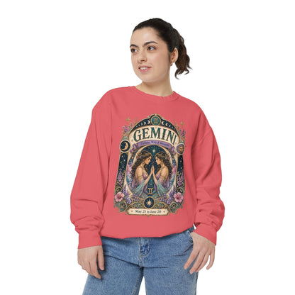 Gemini Zodiac Garment-Dyed Sweatshirt – Mystic Twins Artwork
