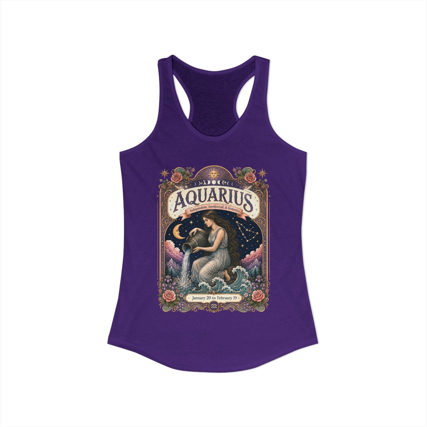 Aquarius Zodiac Women's Racerback Tank – Ornate Water Bearer Artwork