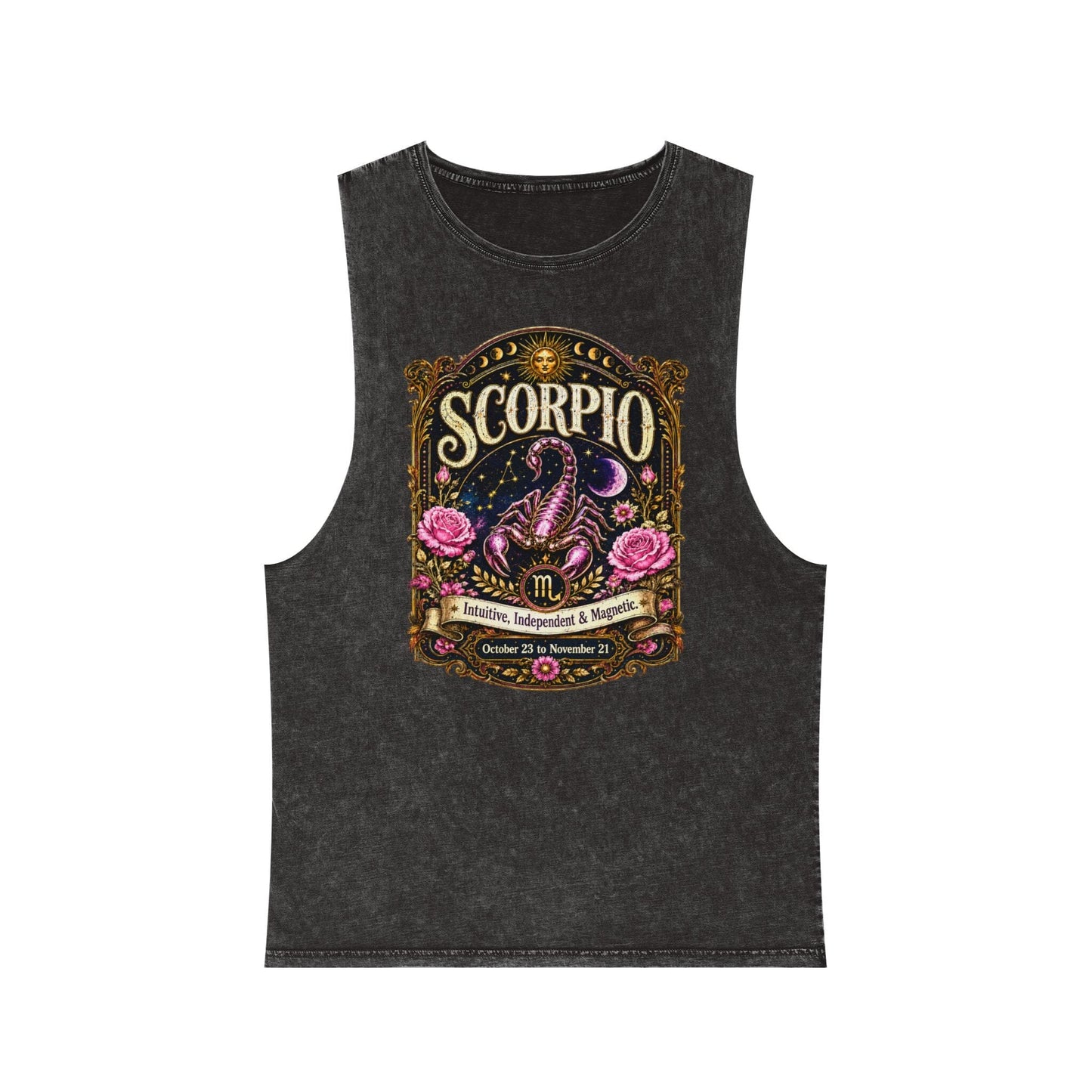 Scorpio Zodiac Stonewash Tank Top – Cosmic Scorpion Artwork