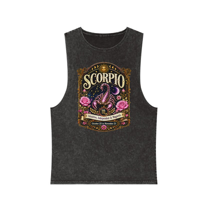 Scorpio Zodiac Stonewash Tank Top – Cosmic Scorpion Artwork
